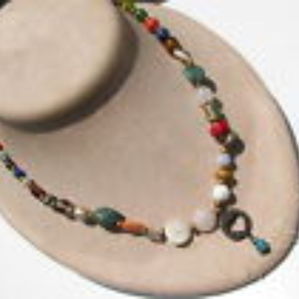 Vintage Peyote Bird Sterling, Multi-Gemstone & Glass Bead Necklace w/Open Heart - Picture 2 of 8